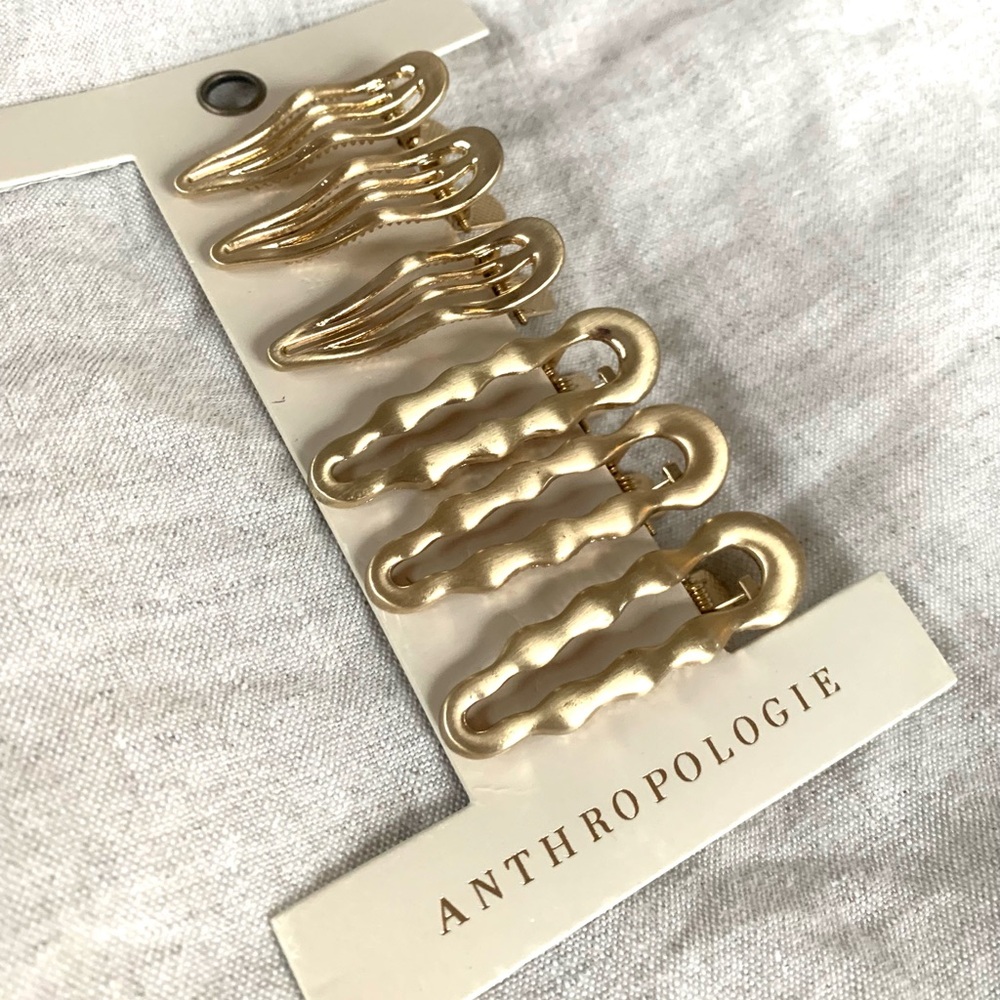 Anthropologie Wavy Gold Barrette Hair Clip | Set of 6
